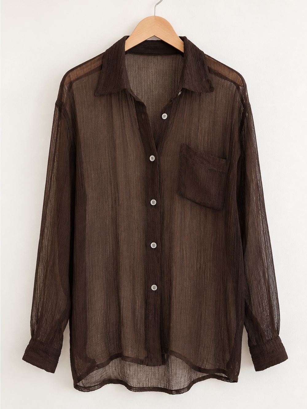 Issey Miyake Brown Sheer Silk Button-Up Shirt | Size JP2